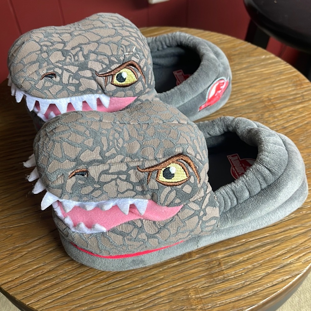 Dinosaur Plush Kids Slippers - Gray
